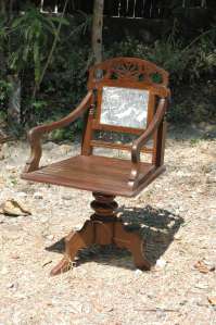 chaise de bureau en bois de teck et marbre annees 30 restaure